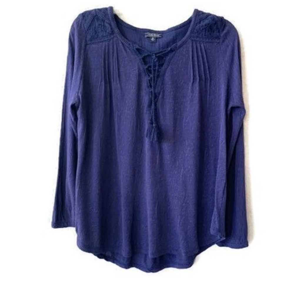 Lucky Brand Navy Blue Tassel Top